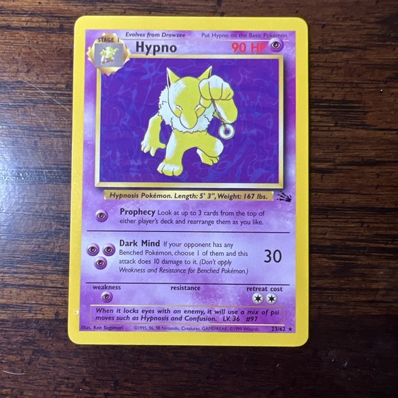 Hypno 23/62 Fossil-1st Edition Regular Nm - Picture 1 of 4